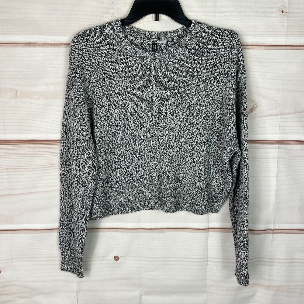 Divided H&M Sweater Womens XS Black White Crew Neck Crop Pullover Long Sleeve